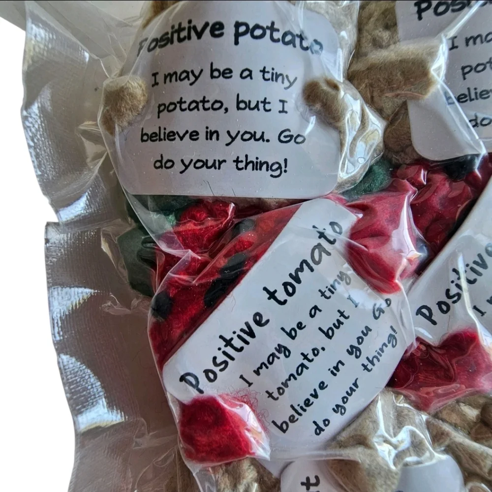 Postive Potato & Tomato Lot Of 6 Crocheted Plush Motivation For Friends & Family
